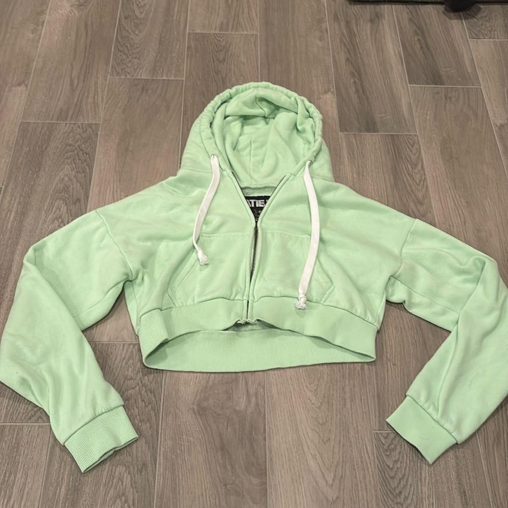 Katie J NYC Junior Girls Cropped Green Zip Up Size X-Small